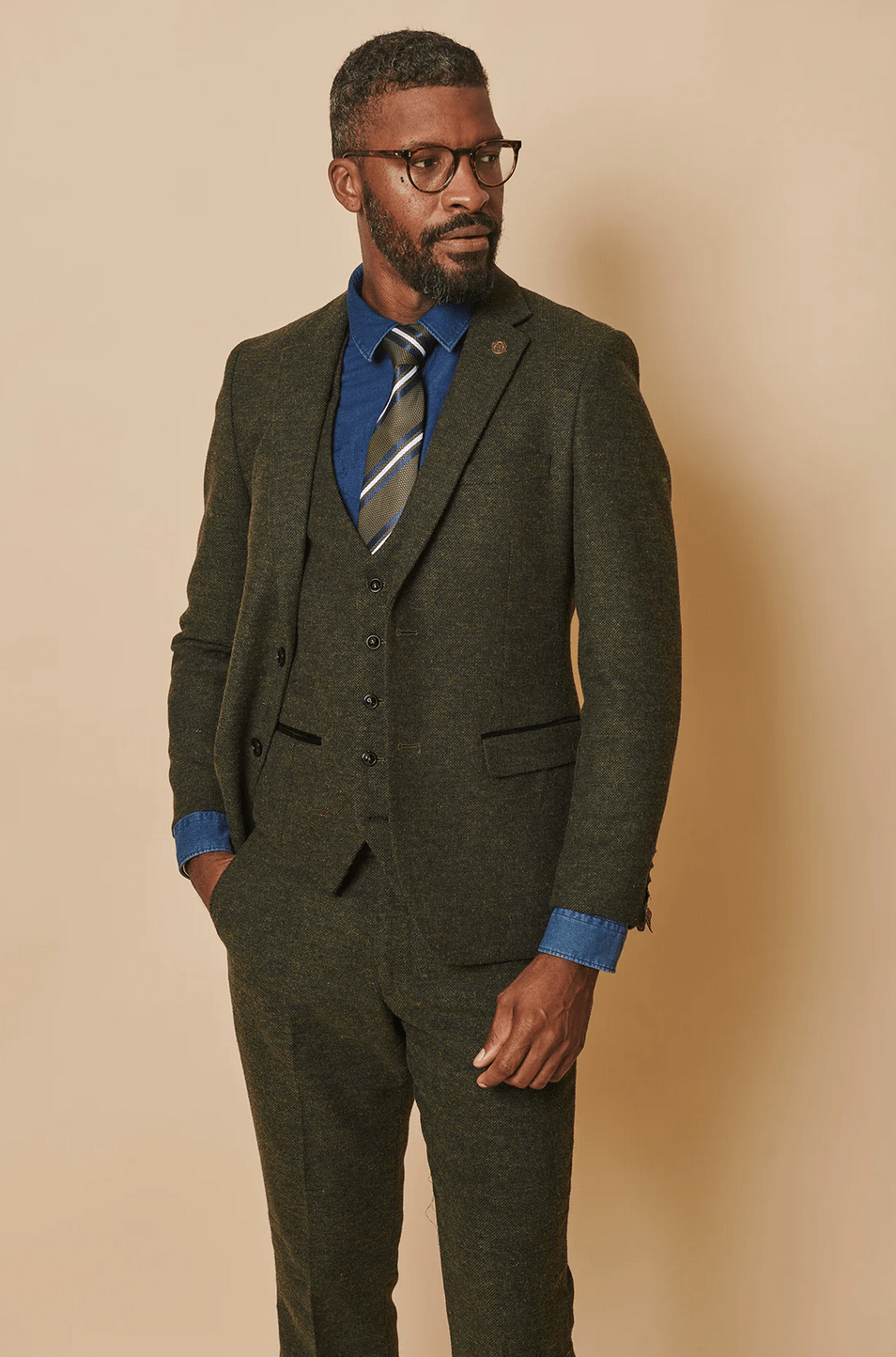 Marlow Tweed Blazer - Olive Green - GLS Clothing