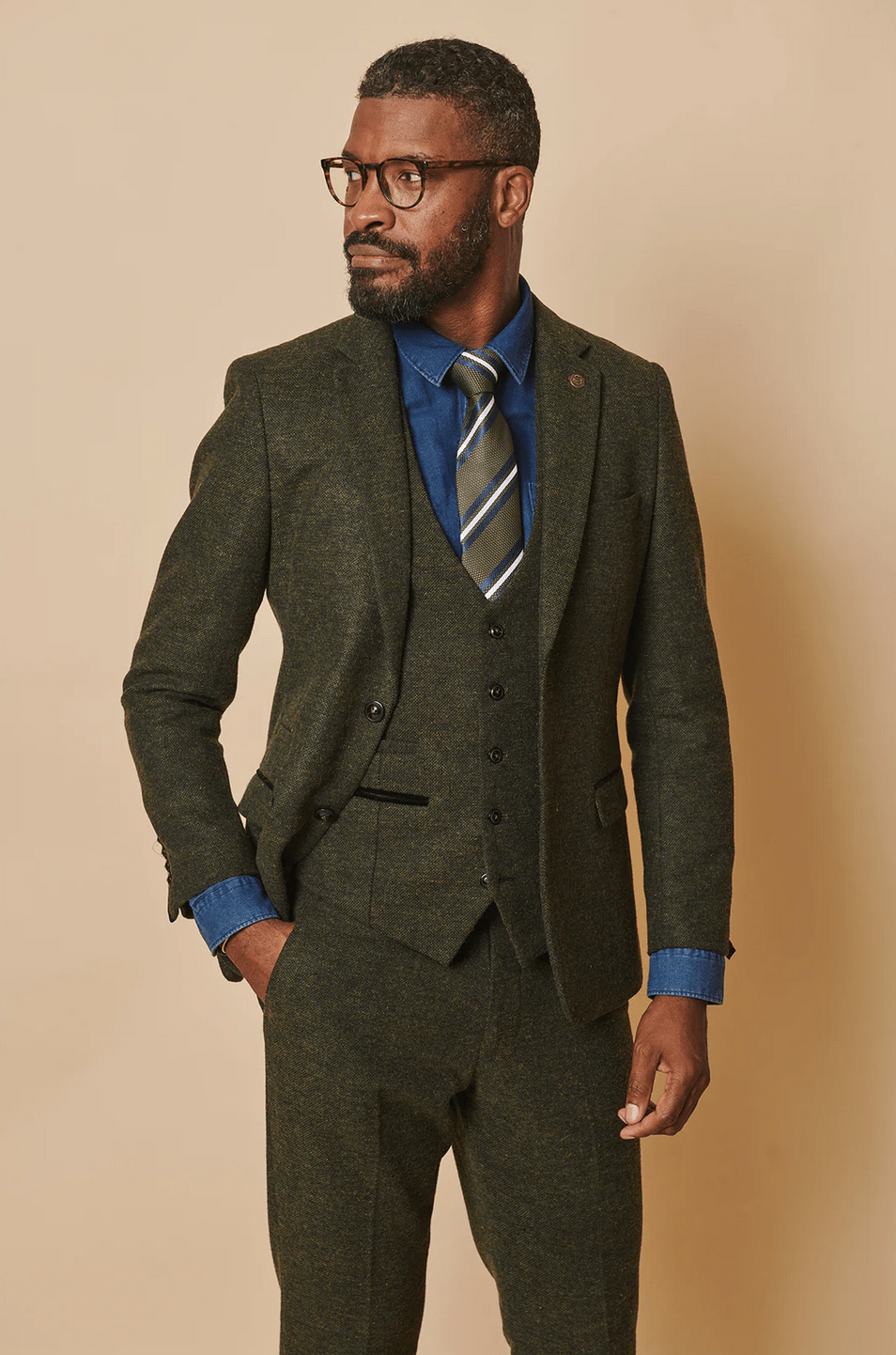 Marlow Tweed Blazer - Olive Green - GLS Clothing