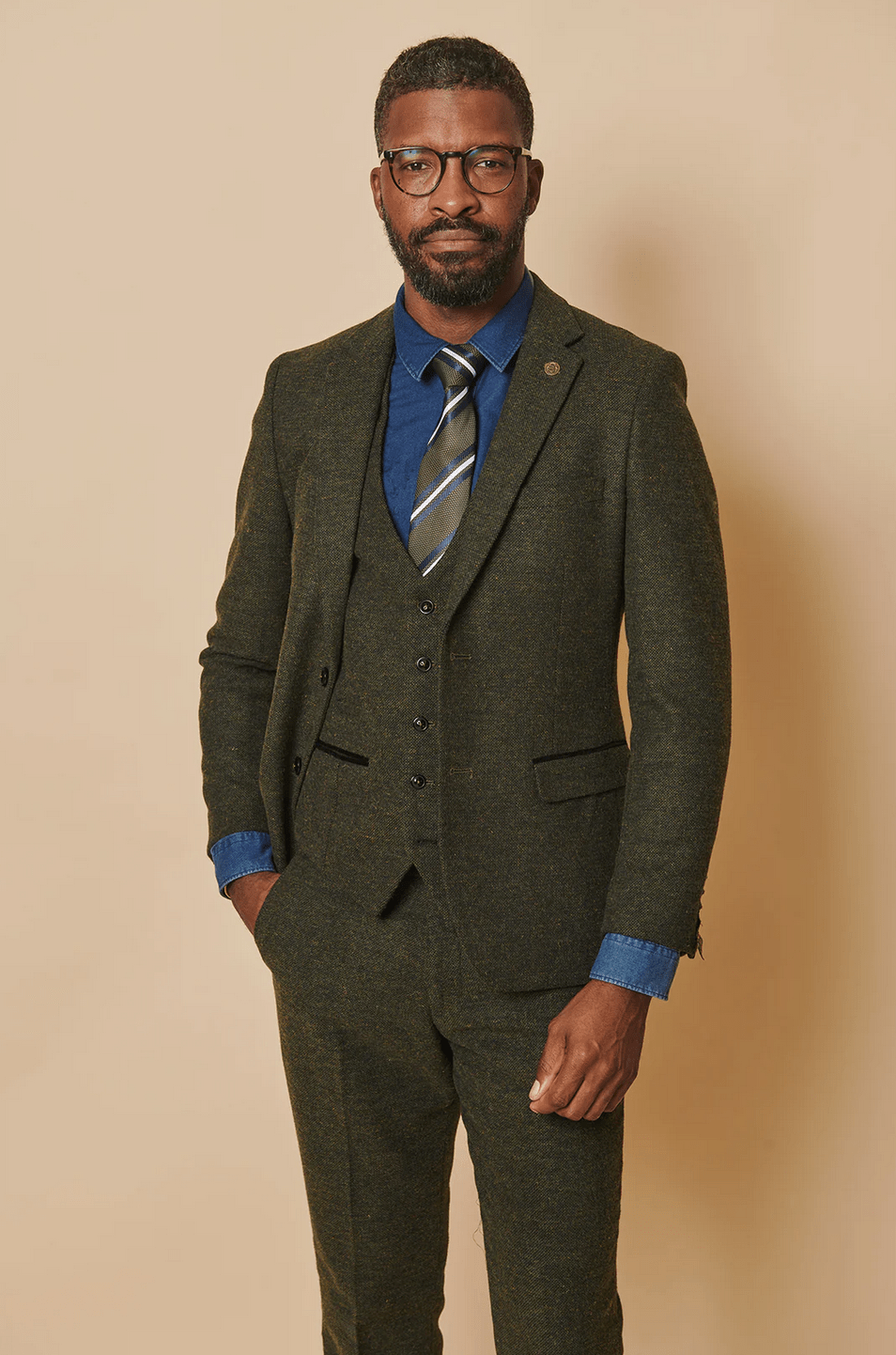 Marlow Tweed Blazer - Olive Green - GLS Clothing