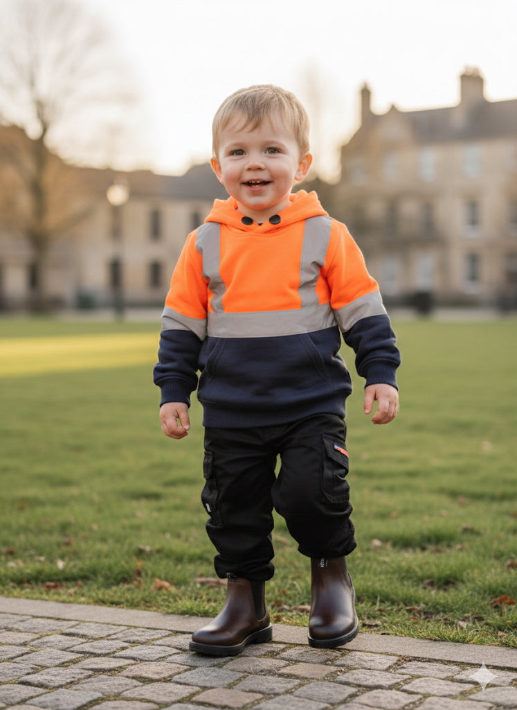 Kids Workwear bundle - Hi viz orange hoody + Black Trouser