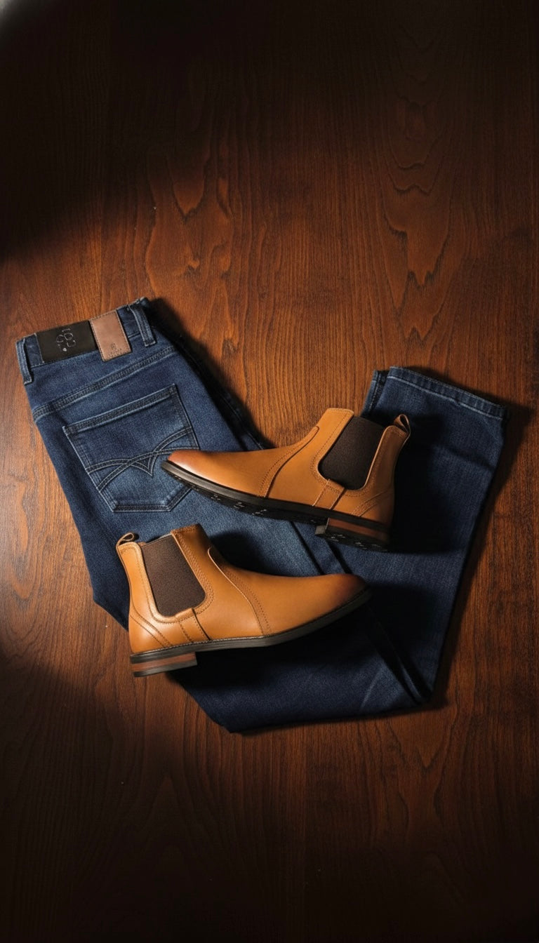 Mens Boot Bundle - Tan M009 - Straight Leg Jean (Dark Blue)