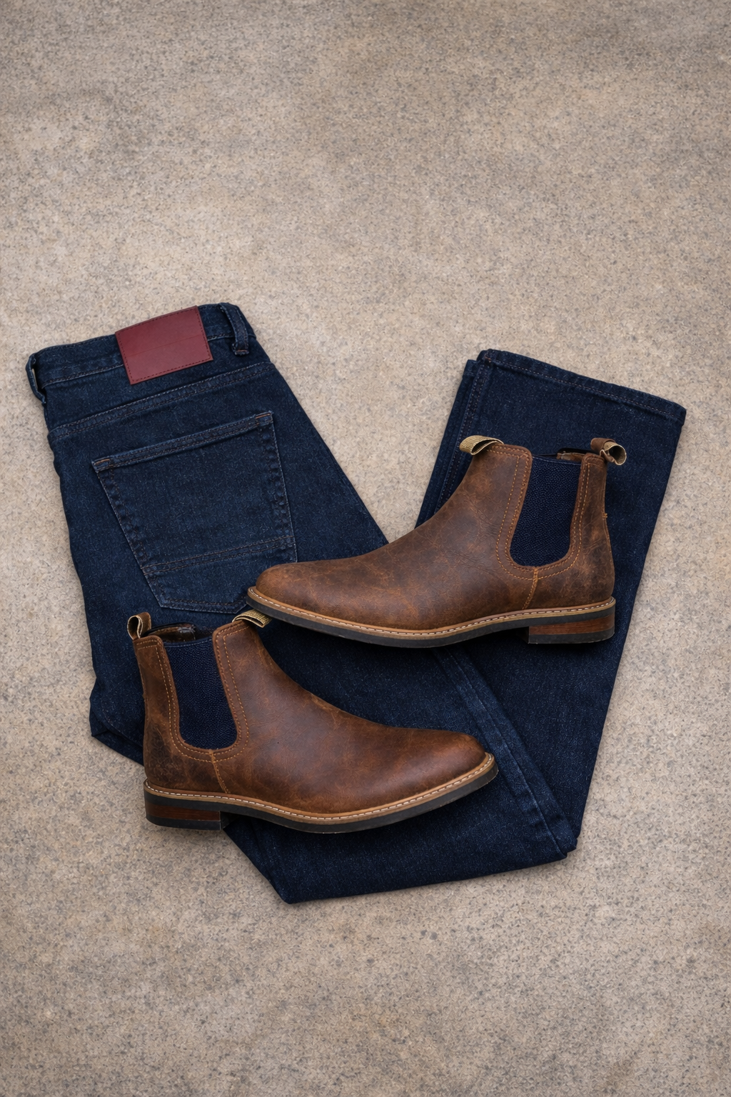 Mens Boot Bundle - Dark Denim straight leg jean & M008 Waxed Boot (Brown)