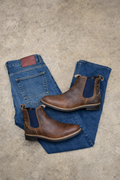 Mens Boot Bundle - Stone wash straight leg jean & M008 Waxed Boot (Brown)