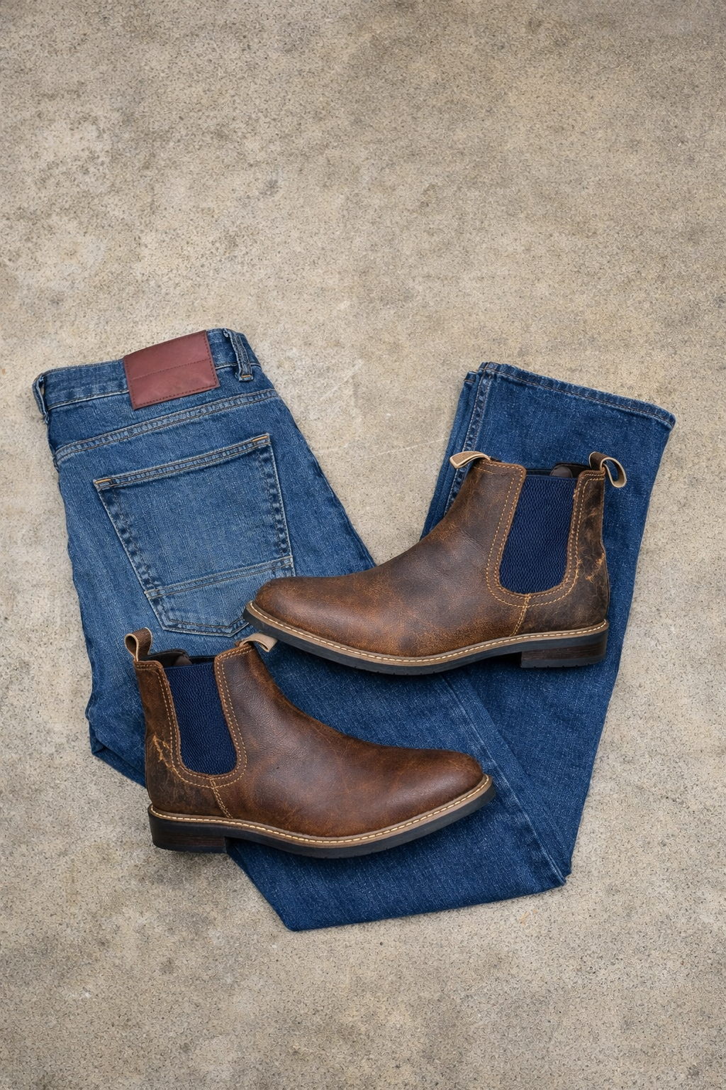 Mens Boot Bundle - Stone wash straight leg jean & M008 Waxed Boot (Brown)