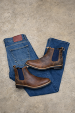 Mens Boot Bundle - Stone wash straight leg jean & M008 Waxed Boot (Brown)