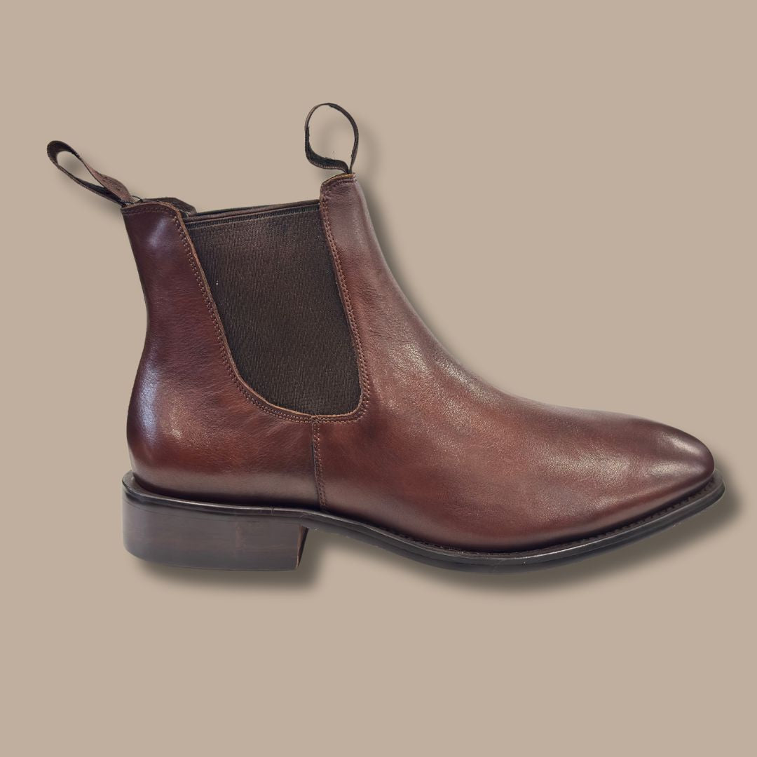 Harrison Handmade Chelsea Boot Cherry Brown + Stonewash Denim Jean