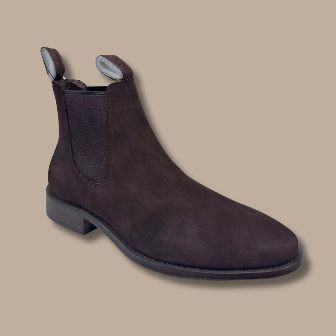 Harrison Handmade Chelsea Boot Brown Nubuck + Dark Denim Jean