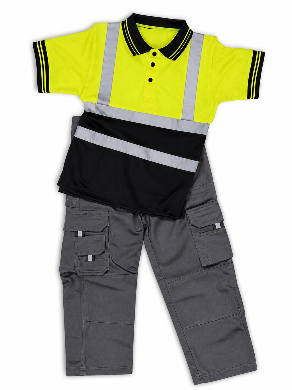 Kids Bundle - Work Trousers (Grey) Hi-Vis T-Shirt (Yellow)