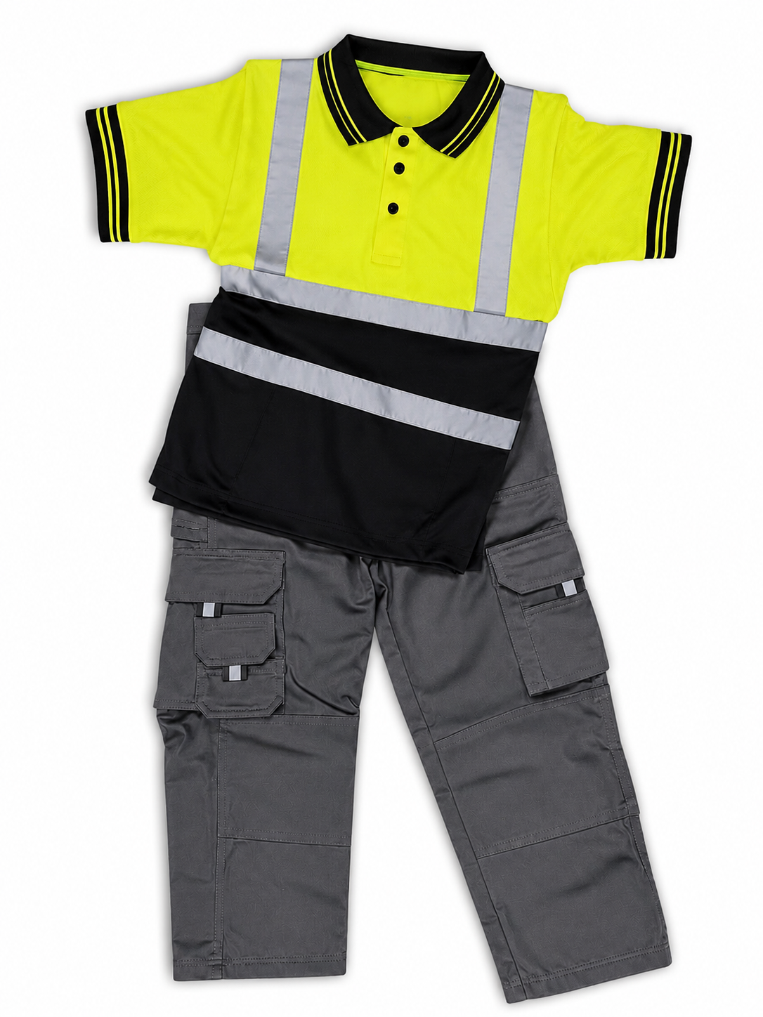Kids Bundle - Work Trousers (Grey) Hi-Vis T-Shirt (Yellow)