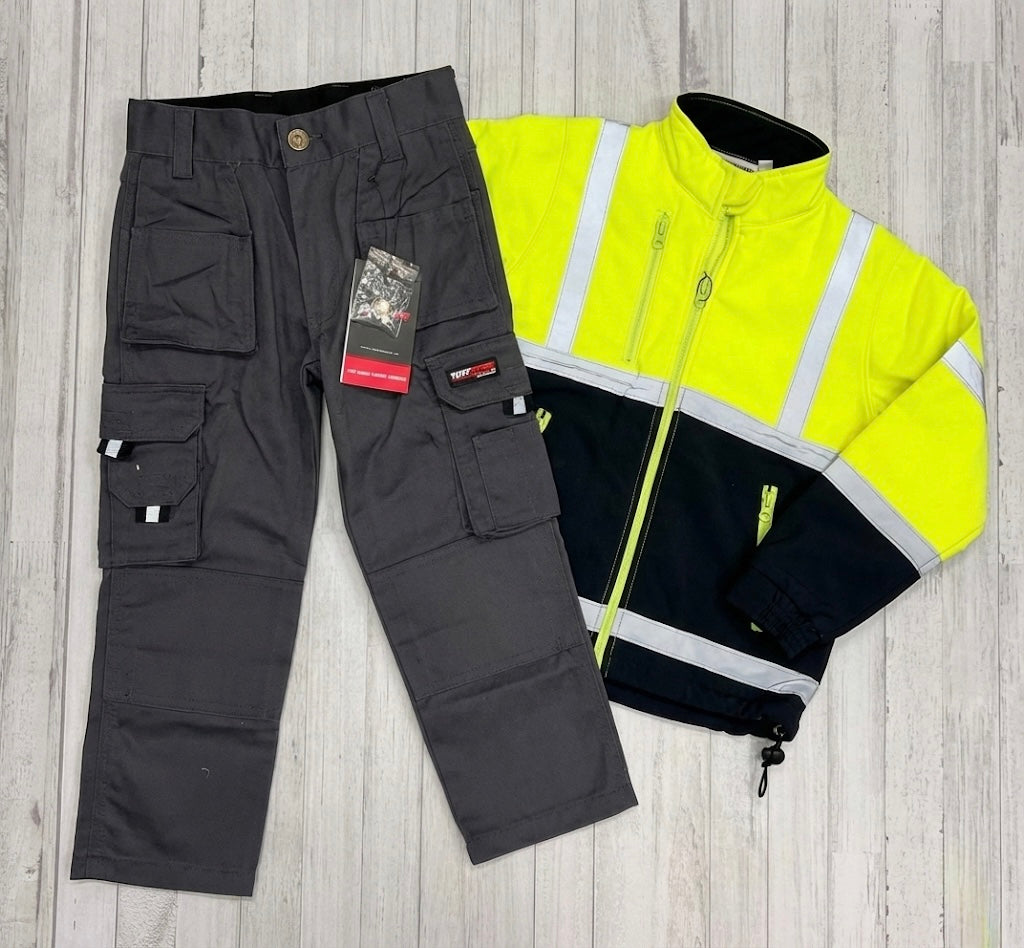 Kids Hi-Vis Jacket (Yellow) & Work Trouser (Grey) - Bundle