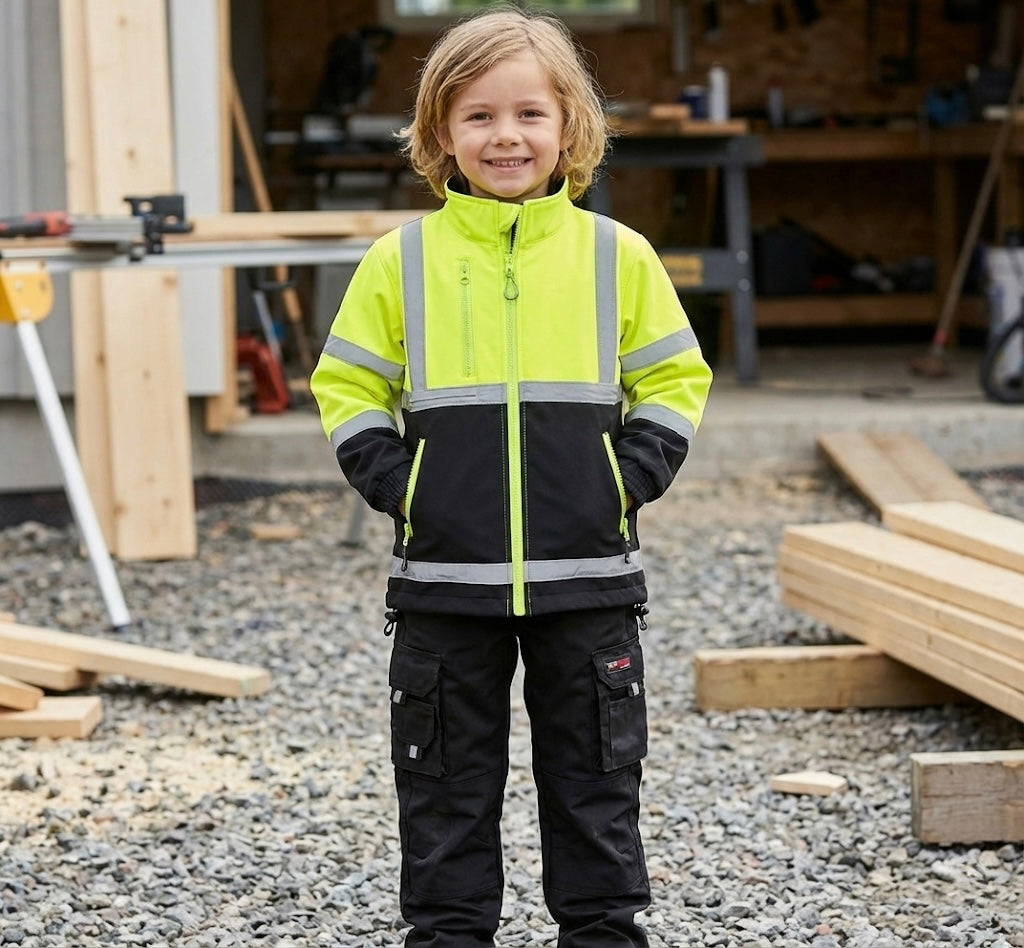 (Pre-Order New Year) Kids Hi-Vis Jacket (Yellow/Navy) & Work Trouser (Black) - Bundle