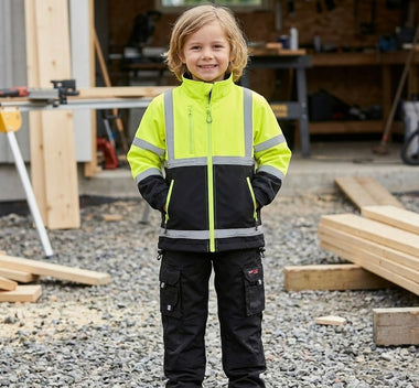 (Pre-Order New Year) Kids Hi-Vis Jacket (Yellow/Navy) & Work Trouser (Black) - Bundle