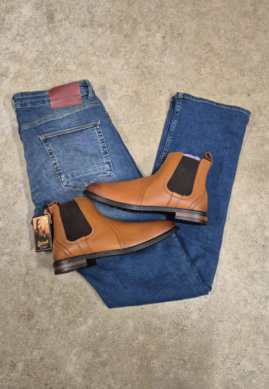 Mens Boot Bundle - Stonewash straight leg jean & M009 Boot (Tan)