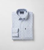 Men’s Classic Check Oxford Shirt – Long Sleeve Button-Down | Smart Casual Work Shirt (White & Blue Grid)