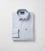 Men’s Classic Check Oxford Shirt – Long Sleeve Button-Down | Smart Casual Work Shirt (White & Blue Grid)
