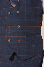 Jenson Check Double Breasted Waistcoat - Marine Navy