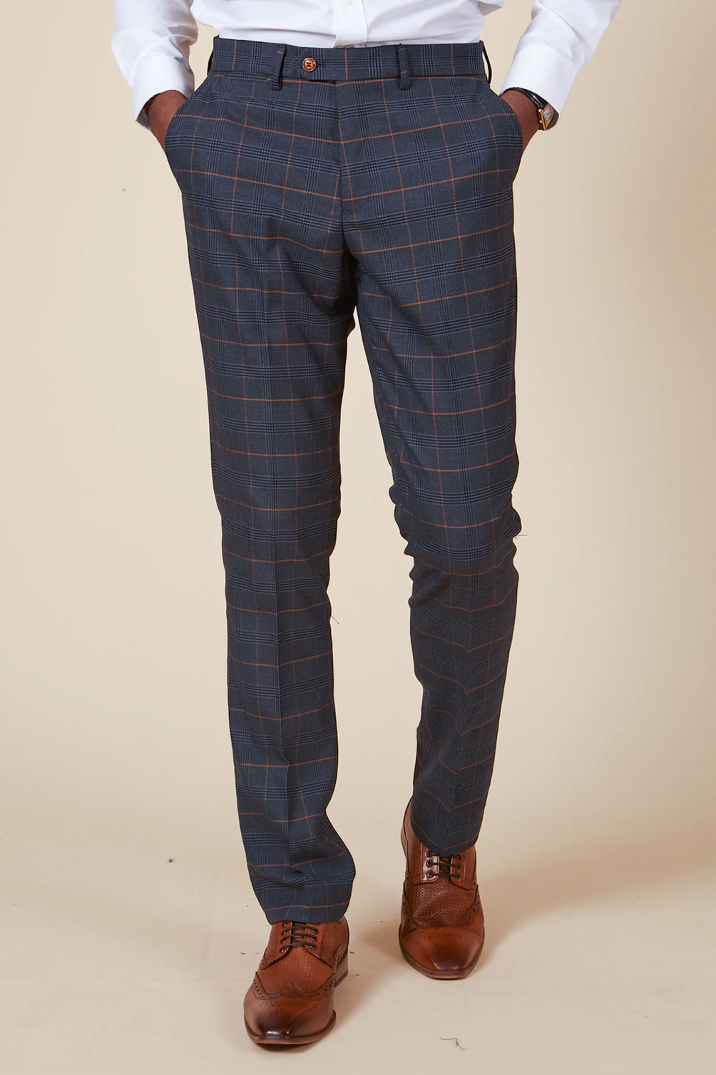 Jenson Check Trousers - Marine Navy