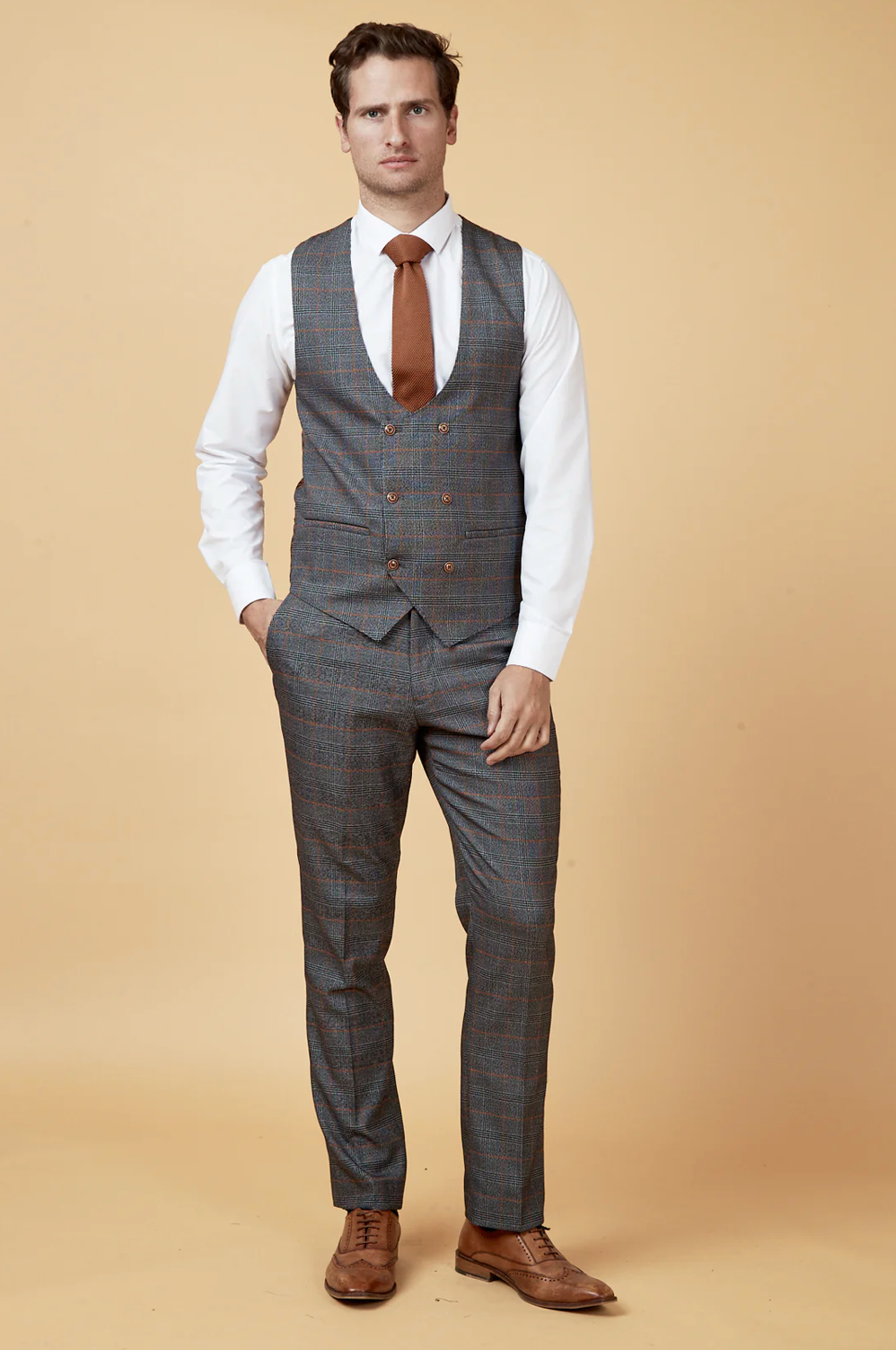 Jenson Check Double Breasted Waistcoat - Grey