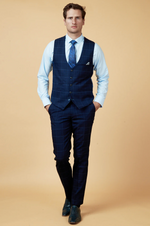 Edinson Check Single Breasted Waistcoat - Navy Sky