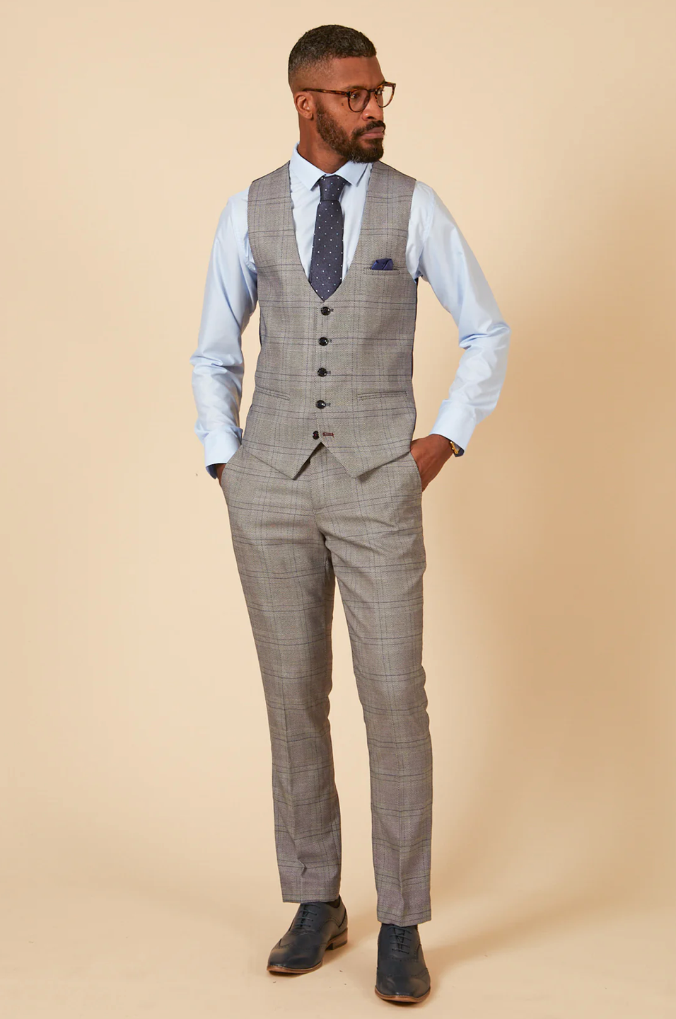 Jerry Check Single Breasted Waistcoat - Grey