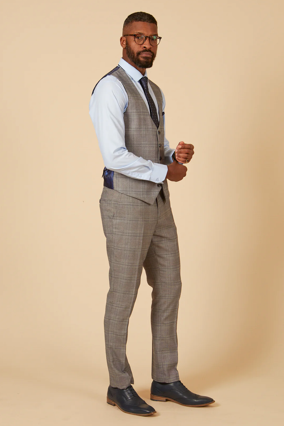 Jerry Check Single Breasted Waistcoat - Grey