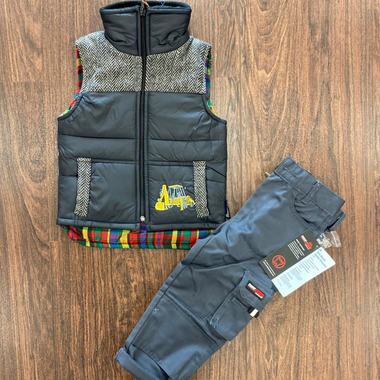 kids excavator gilet bundle + grey work trousers