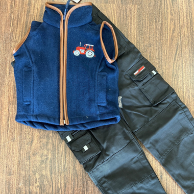 Kids - Red Tractor Gilet + Black Work Trousers (Bundle)