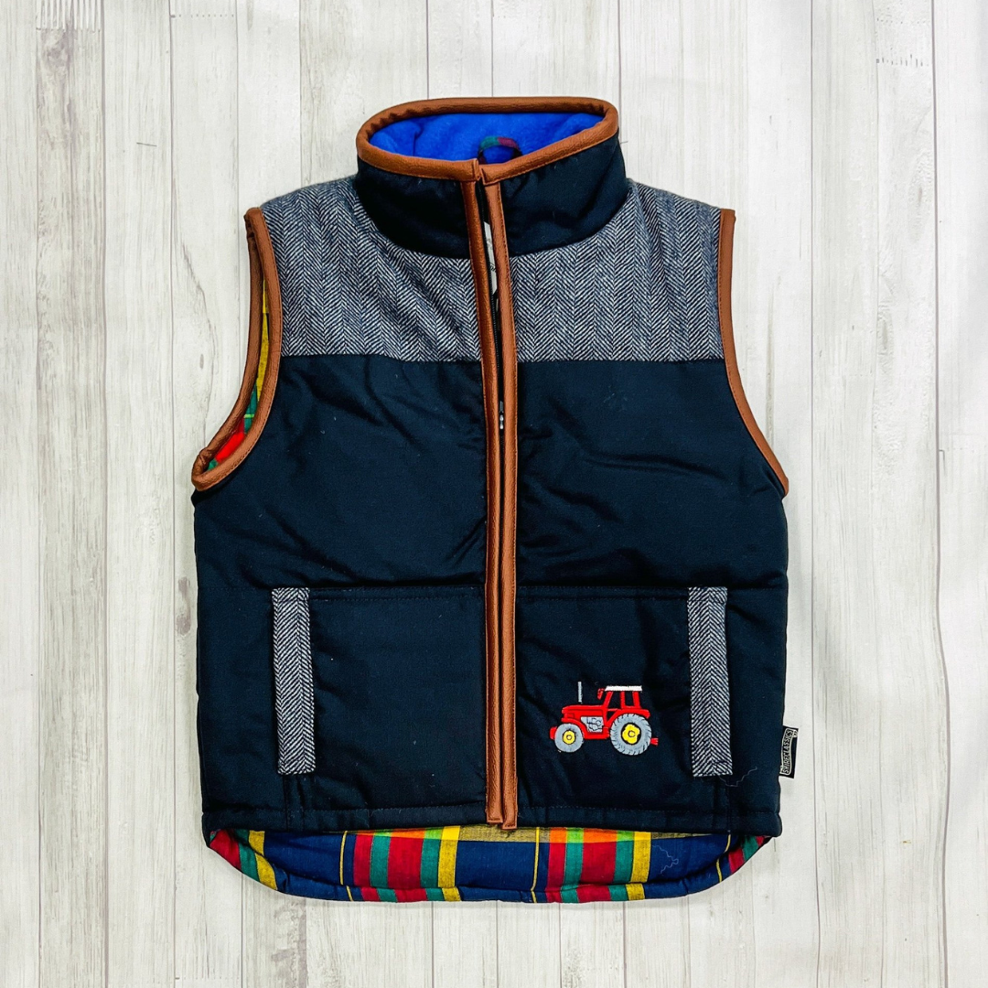 Kid's Gilet Body Warmer - Two Tone Navy/Blue Tweed