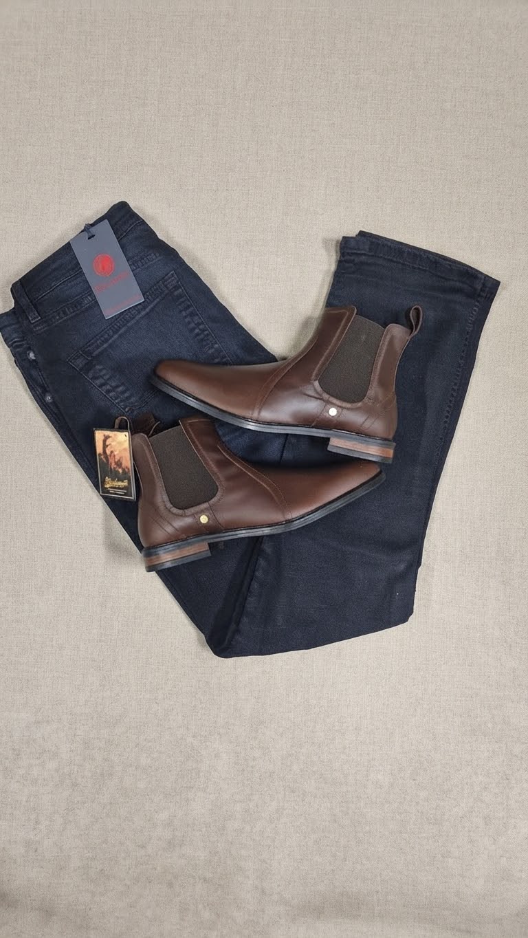 Mens Boot Bundle - Dark Denim straight leg jean & M010 Boot (Brown)