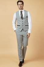 Bromley Check Single Breasted Waistcoat - Silver - GLS Clothing