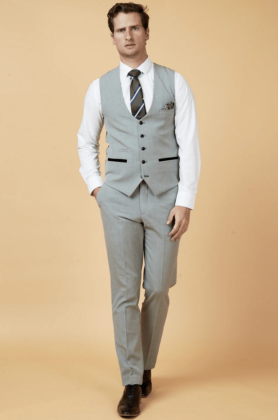 Bromley Check Single Breasted Waistcoat - Silver - GLS Clothing