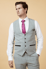 Bromley Check Single Breasted Waistcoat - Silver - GLS Clothing