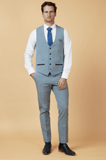 Bromley Check Single Breasted Waistcoat - Sky Blue - GLS Clothing