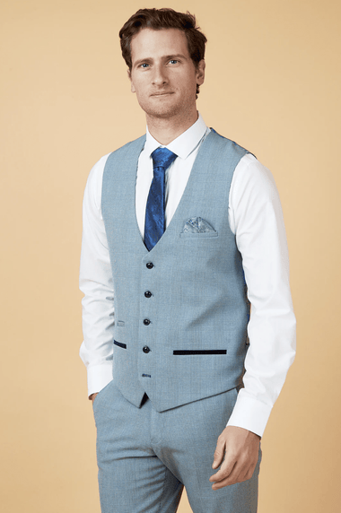 Bromley Check Single Breasted Waistcoat - Sky Blue - GLS Clothing