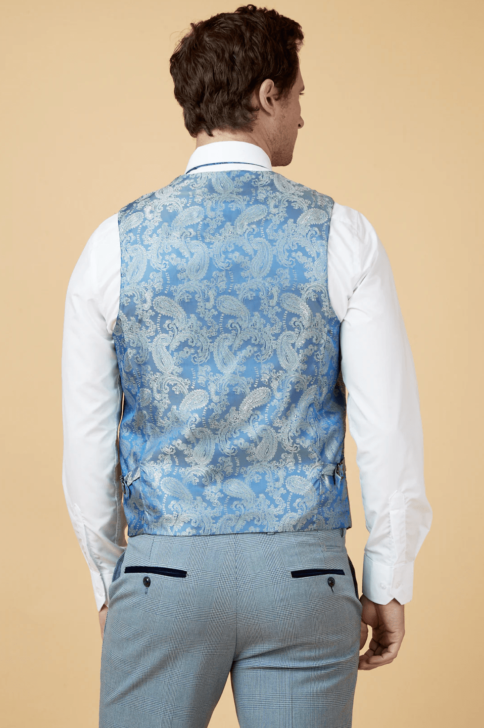 Bromley Check Single Breasted Waistcoat - Sky Blue - GLS Clothing