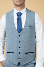 Bromley Check Single Breasted Waistcoat - Sky Blue - GLS Clothing
