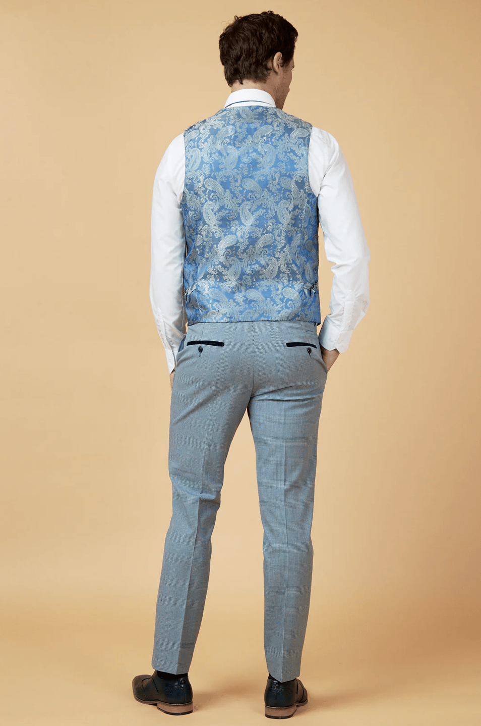 Bromley Check Single Breasted Waistcoat - Sky Blue - GLS Clothing