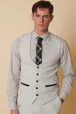 Bromley Check Single Breasted Waistcoat - Stone - GLS Clothing