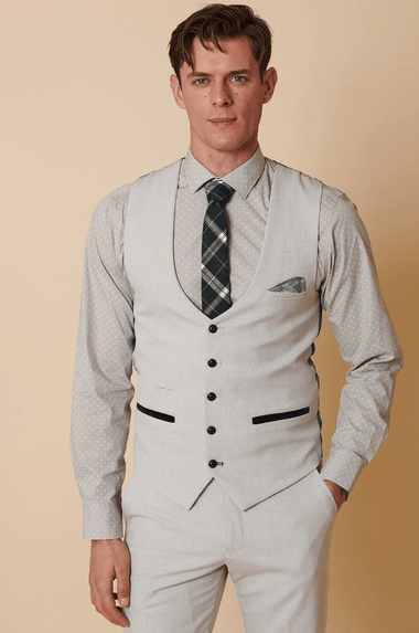 Bromley Check Single Breasted Waistcoat - Stone - GLS Clothing