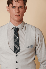 Bromley Check Single Breasted Waistcoat - Stone - GLS Clothing