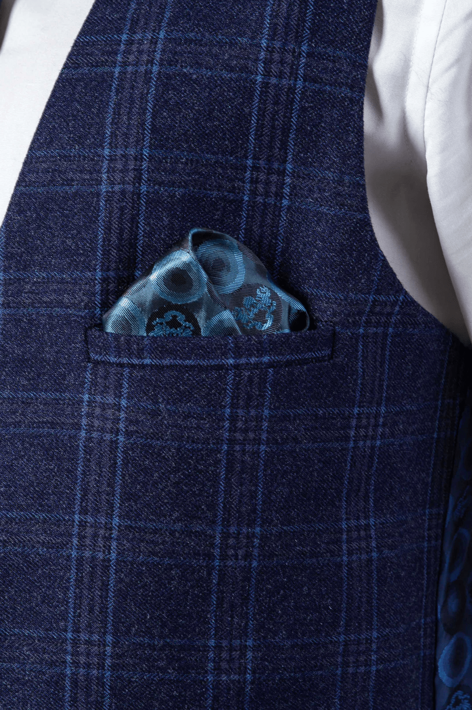 Chigwell Check Single Breasted Waistcoat - Blue Tweed - GLS Clothing