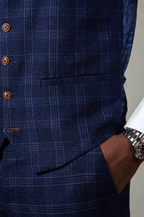 Chigwell Check Single Breasted Waistcoat - Blue Tweed - GLS Clothing