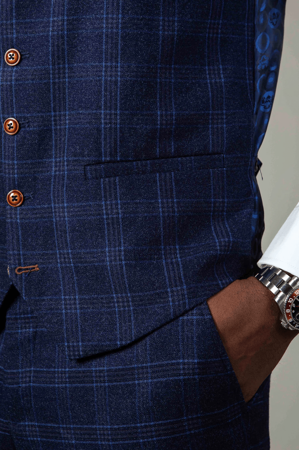Chigwell Check Single Breasted Waistcoat - Blue Tweed - GLS Clothing