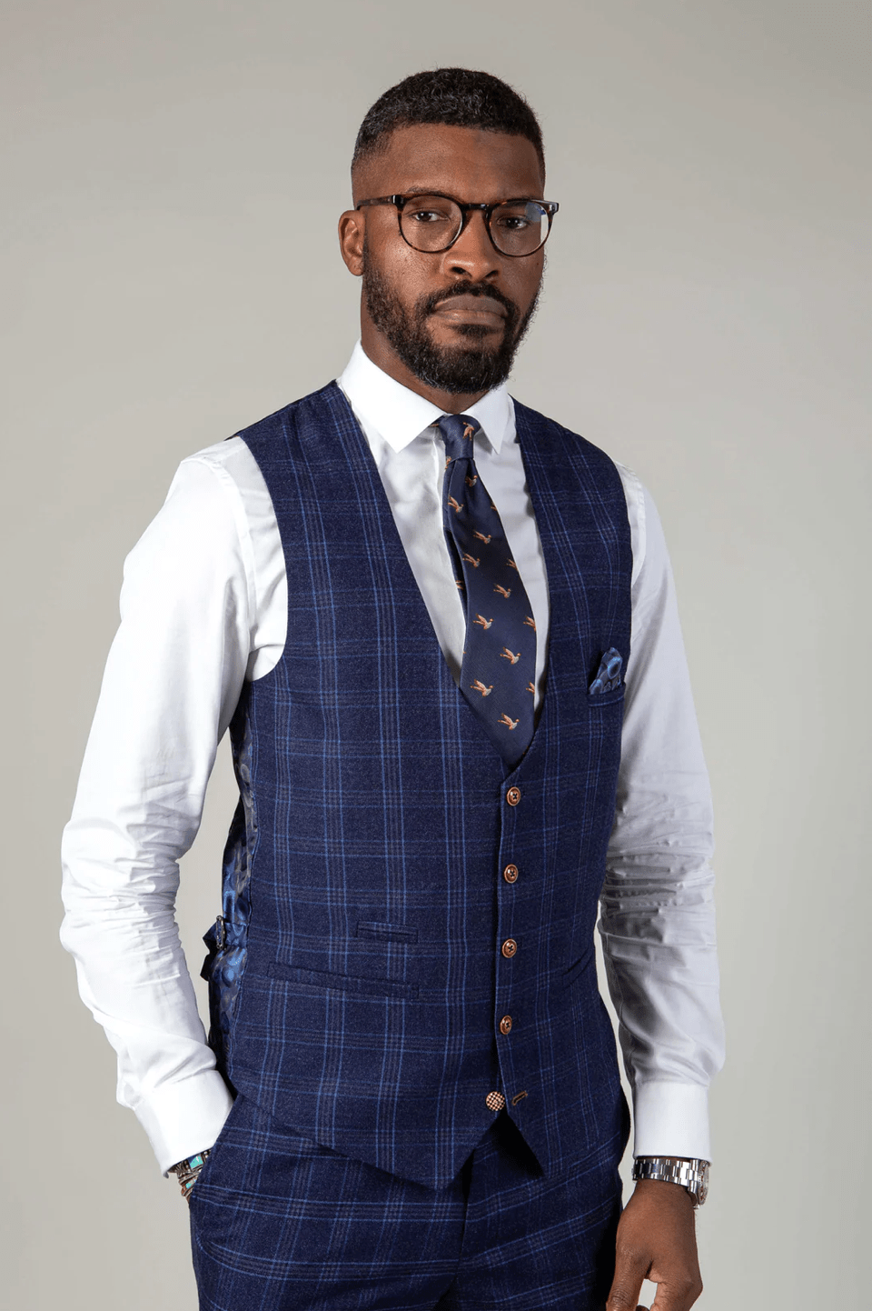 Chigwell Check Single Breasted Waistcoat - Blue Tweed - GLS Clothing
