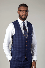 Chigwell Check Single Breasted Waistcoat - Blue Tweed - GLS Clothing