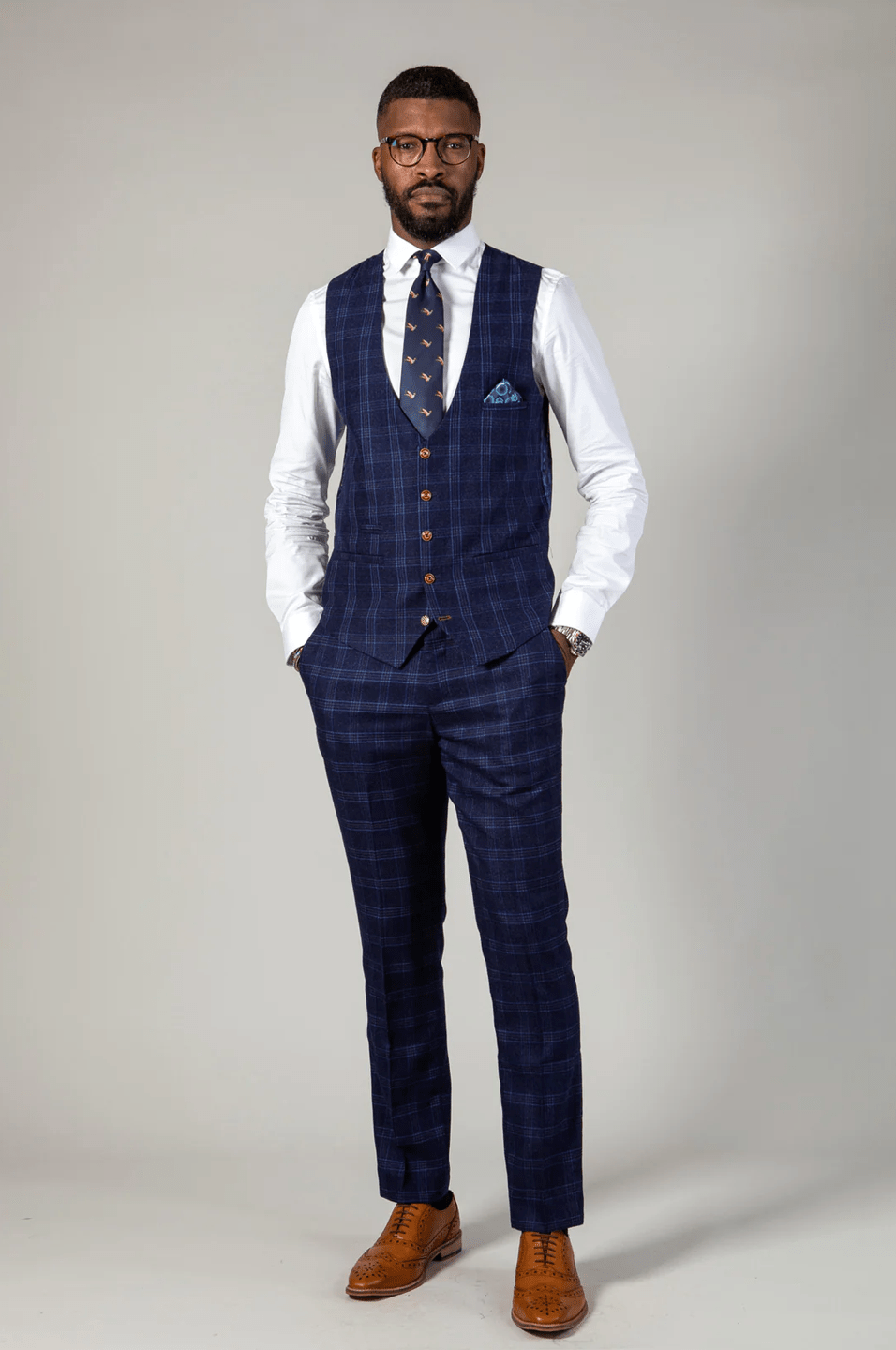Chigwell Check Single Breasted Waistcoat - Blue Tweed - GLS Clothing