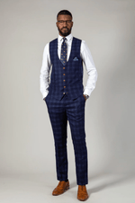 Chigwell Check Single Breasted Waistcoat - Blue Tweed - GLS Clothing