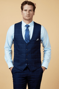 Edinson Check Single Breasted Waistcoat - Navy Sky - GLS Clothing