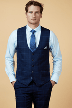 Edinson Check Single Breasted Waistcoat - Navy Sky - GLS Clothing