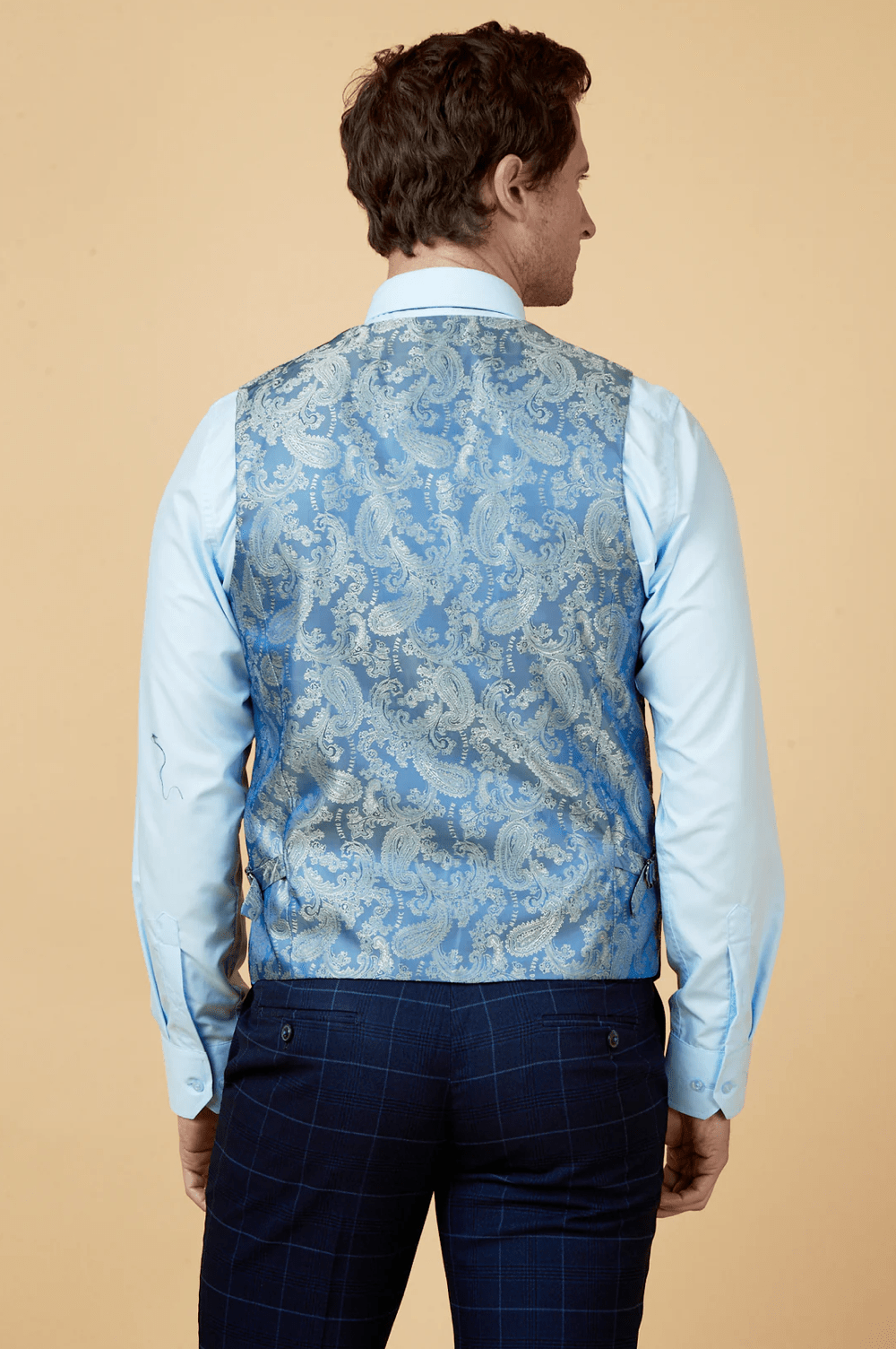 Edinson Check Single Breasted Waistcoat - Navy Sky - GLS Clothing